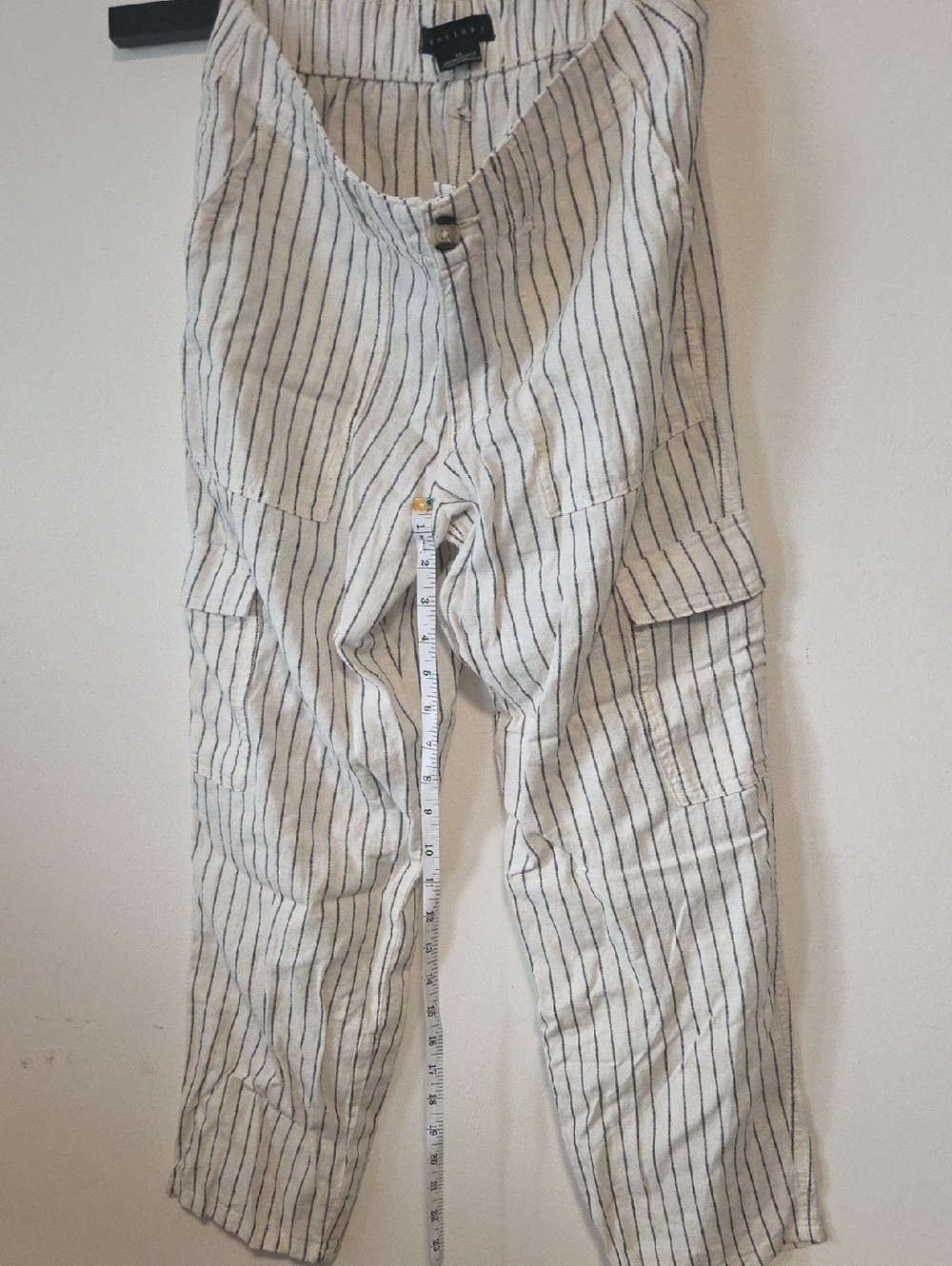 Sanctuary Cream Cargo Pants with Black Pinstripes